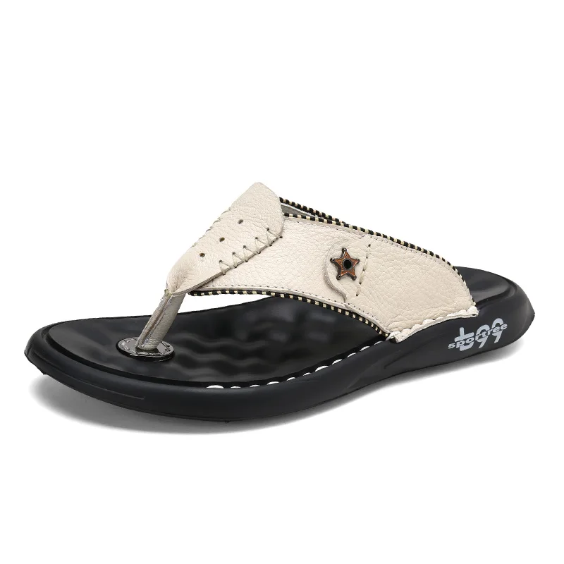 

New Arrival Summer Men Genuine Leather Flip Flops High Quality Beach Sandals Non-slide Male Slippers Zapatos Hombre Casual Shoes