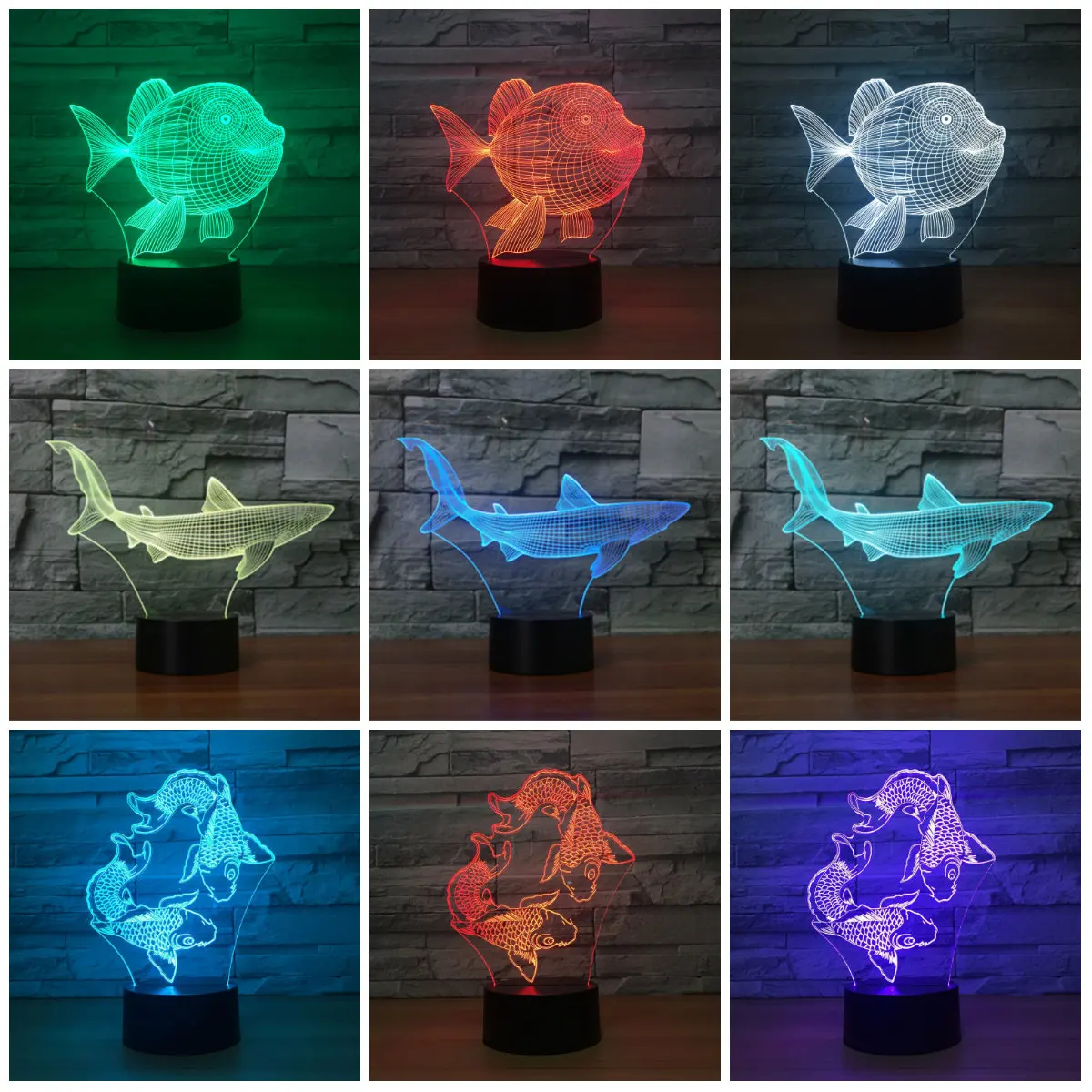 

Creative Shark Fish Lovely Night Light 3D Lights Children Decorate Lamp Visual Led Night Lights Illusion Mood Lamp Gift IY803751
