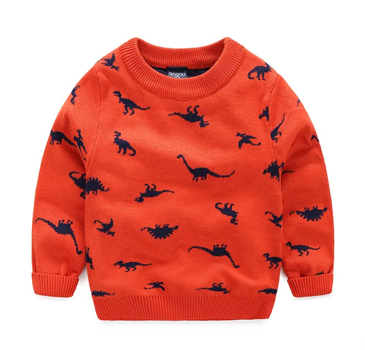 Новинка года, свитер для мальчиков возрастом от 3 до 8 лет повседневная верхняя одежда, детская осенне-зимняя одежда с круглым вырезом пуловер для мальчиков свитера с динозавром