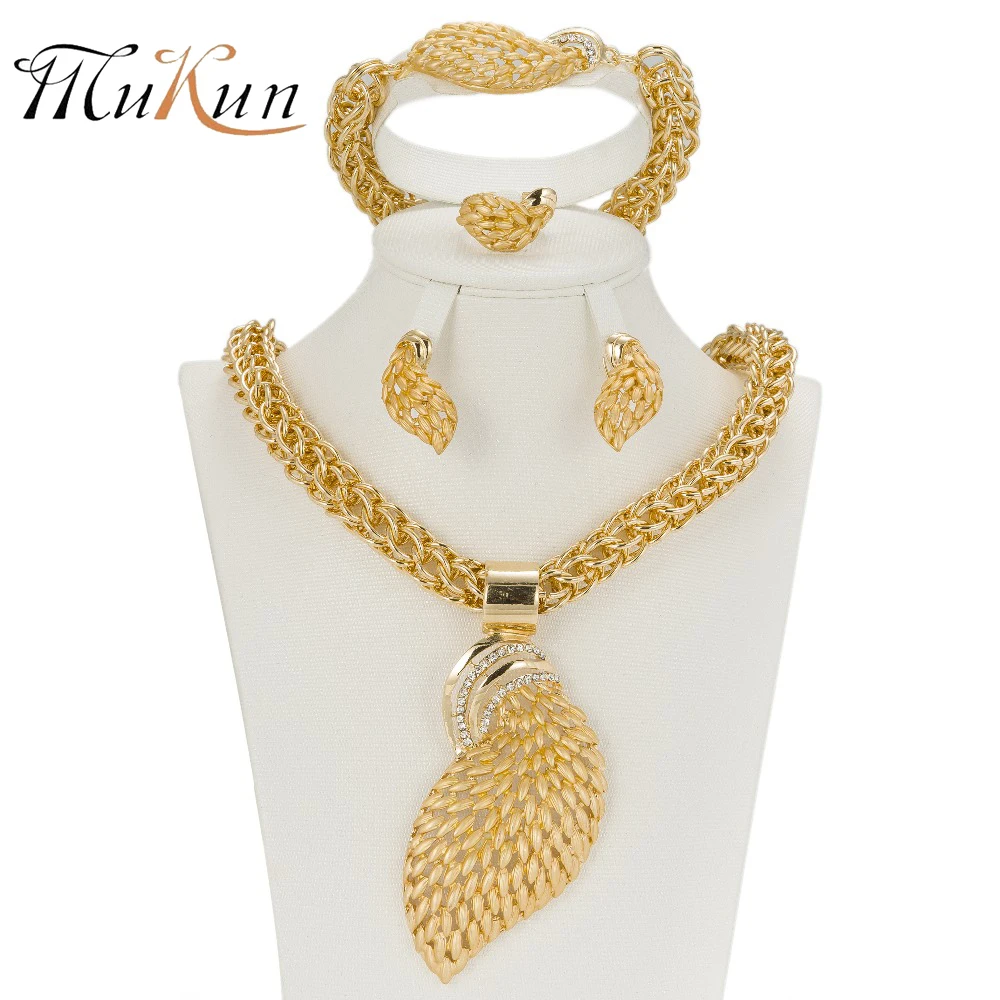 MUKUN/Женские Ювелирные наборы золотого цвета, модное эффектное ожерелье, Дубай, свадебные модные вечерние Свадебные африканские бусы, аксессуары