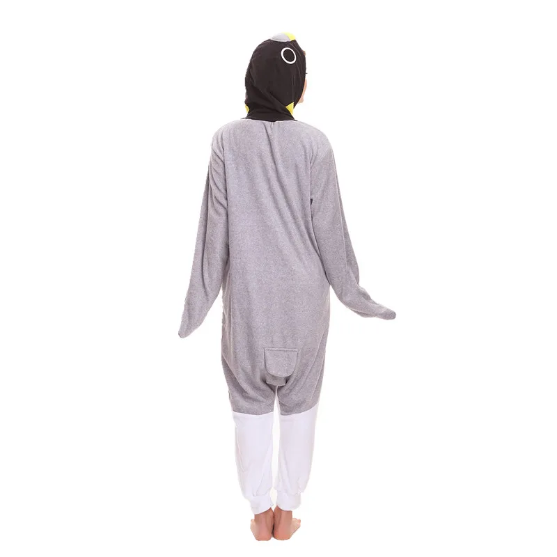 Polar Fleece Kigurumi Gray Penguin Costume For Adult Women Men's Onesies Pajamas for Halloween Carnival Party
