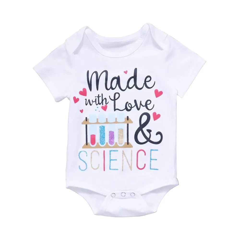 Oklady/комбинезон с короткими рукавами и надписью Love Science для новорожденных