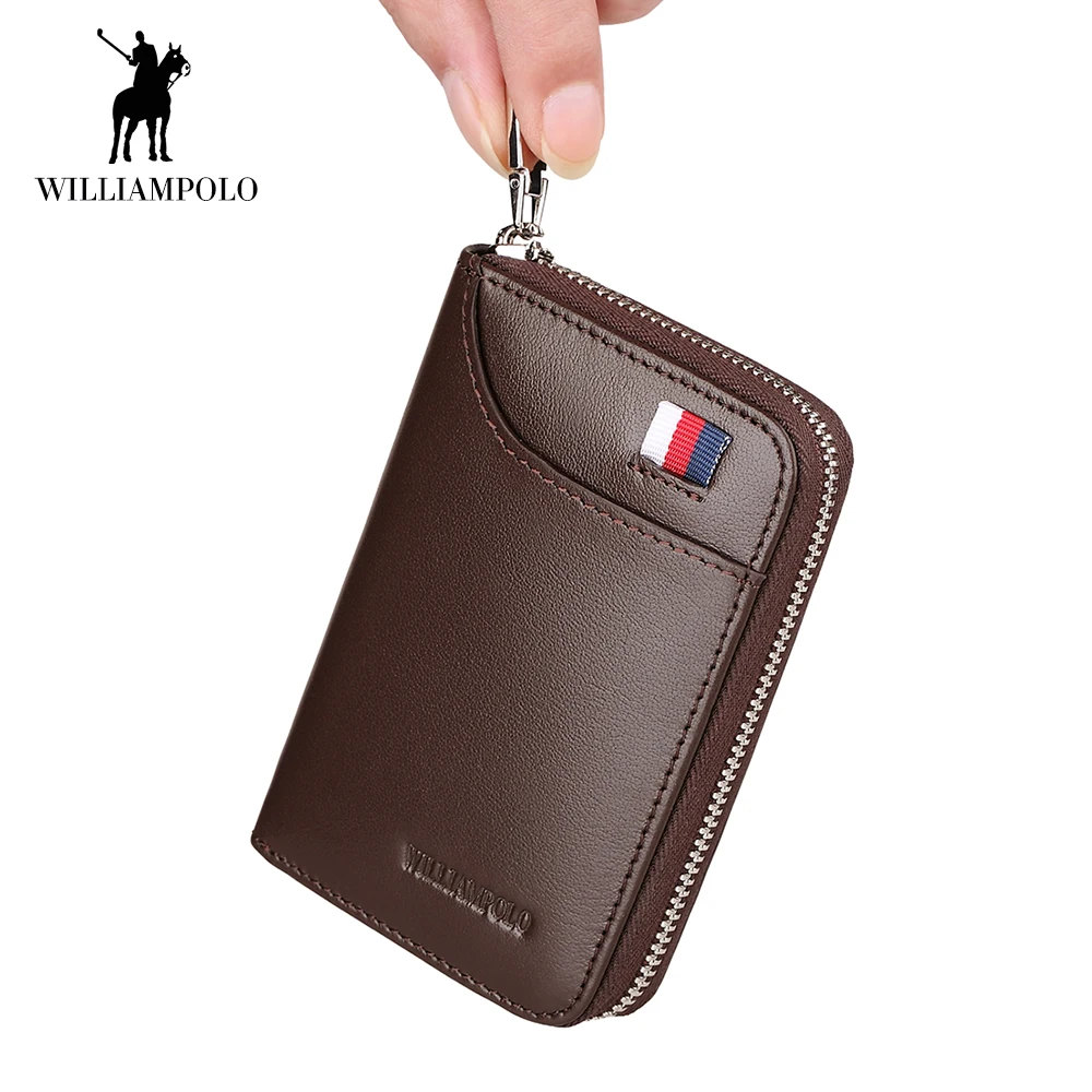 

WilliamPOLO 2019 Mens Wallet Accordion Credit Card Holder Genuine Leather Multi Card Case Organizer Coin Purse Short Zip Around