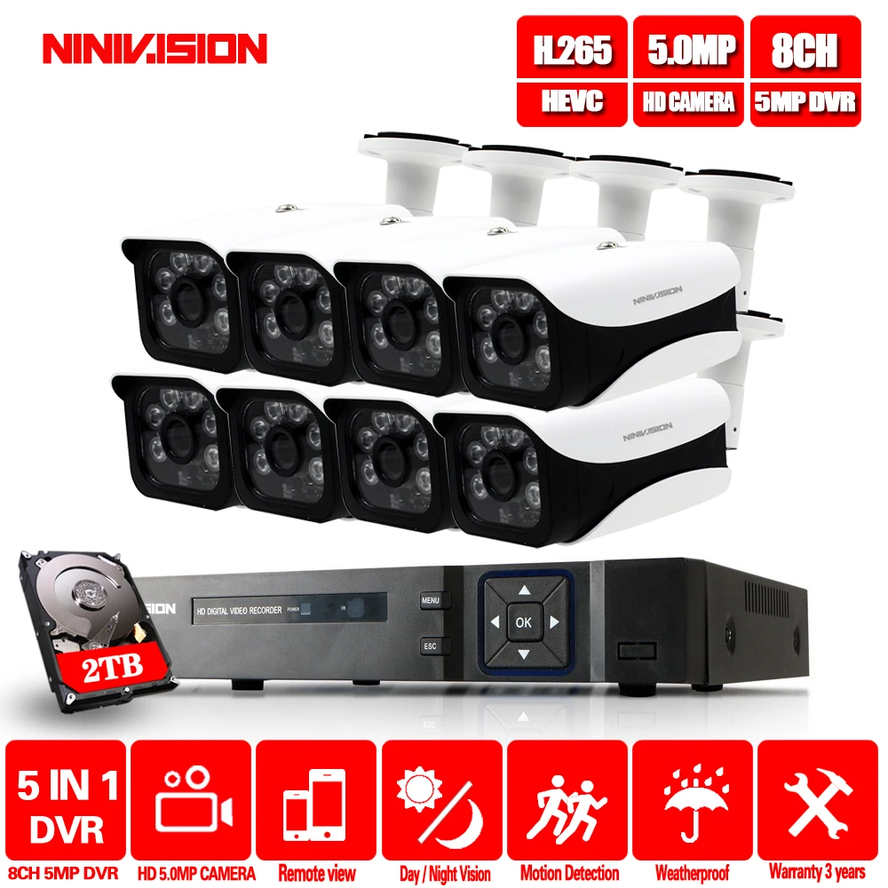 

NINIVISION 5MP H.265 Video Surveillance 8 Camera beveiligings camera system camara de seguridad Outdoor Security Camera System