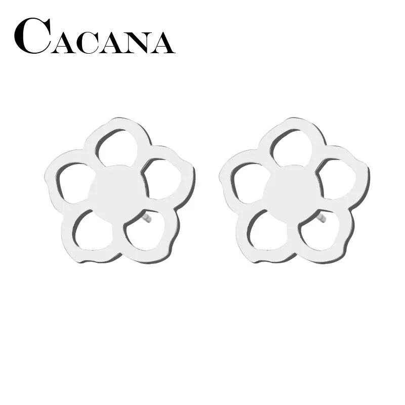 CACANA Stainless Steel Stud Earring For Women Man Flower Gold And Silver Color Lover's Engagement Jewelry Drop Shipping