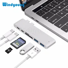6 IN 1 USB C Hub Type C Hub SD/Micro SD Card Reader Type-C to USB3.0 with USB-C Charger PD for MacBook Pro 13 and 15 2016/2017 usb c hub with sd micro sd card reader for macbook 12 inch