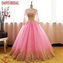 Платья с длинными рукавами из розового тюля, пышные платья, платье для бала-маскарада, 16 платьев vestido de 15 anos