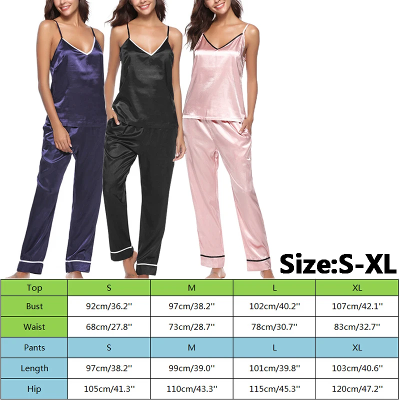 Летние женские шелковые атласные пижамы, комплекты, одноцветные с v-образным вырезом, штаны с узором в виде танков, пижама, одежда для сна, домашняя одежда