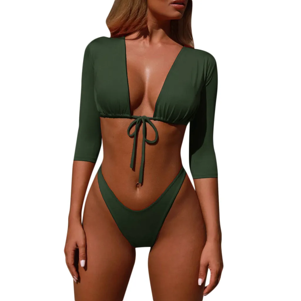KLV, сексуальное бикини,, женский купальник, пляжная одежда, пуш-ап, два предмета, купальный костюм, бикини, купальник для женщин, купальный костюм - Цвет: Green