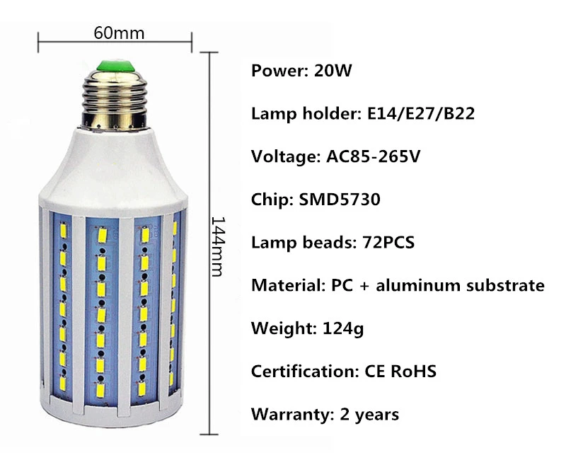 Светодиодный свет мозоли E27 SMD5730 10 W-150 W AC85-265V Светодиодная лампа-кукуруза E14/E40/B22 светодиодный светильник светодиодный Лампа Внутреннее