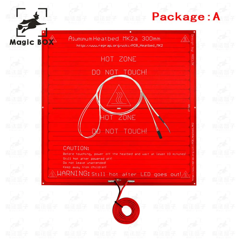 

MK2A Heatbed with led Resistor and cable for 3D printer parts RepRap RAMPS 1.4 hot bed 300*300*1.6 + 100K ohm NTC 3950 Thermisto