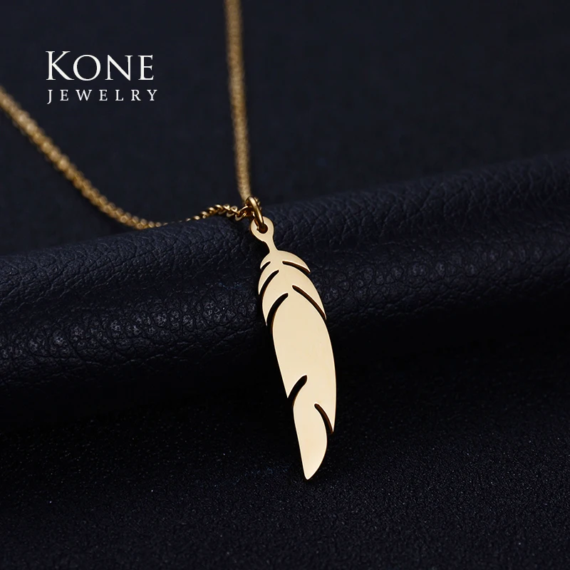 KONE простой известный бренд Бохо изысканное перо Листья золотой цвет нержавеющая