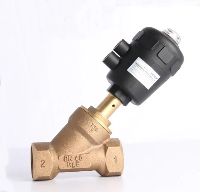 

1/2" 2/2 Way single acting Gunmetal body pneumatic angle seat valve normally closed 50mm actuator