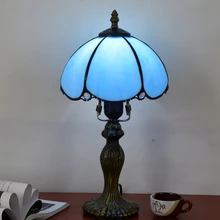 Оригинальность витражи голубое Средиземное настольная лампа Американский детская комната бар отеля Ночной светильник 110-240 В Dia: 20 см