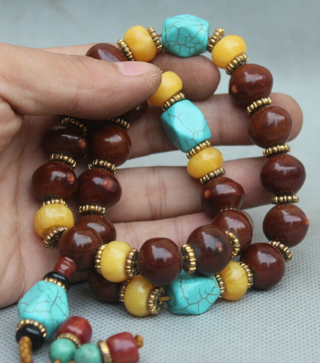 

FREE SHIPPING>>> S2139 11 " Tibet Tibetan coral turquoise Mila Beads necklace necklet chaplet