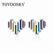 Цветные серьги-гвоздики в форме сердца, Мини размер, ювелирные изделия для женщин, девушек, 925 пробы, серебряные ювелирные изделия, рождественский подарок