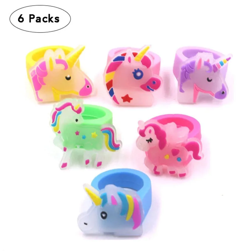 

6PCS Luminous Unicorn Rings Soft PVC Pendant Charm Ring Children Gift Theme Party Decoration Unisex Toy
