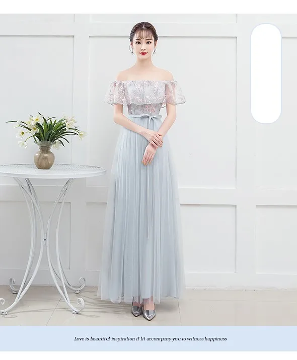 

Blue Gray Embroidery Bridesmaid Dresses Wedding Dress