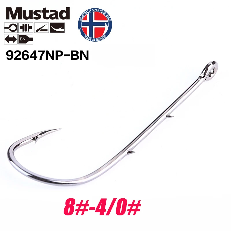 Mustad норвежский рыболовный крючок, супер мощный круглый рыболовный крючок, рыболовные снасти, 8#-4/0#, 92647NP-BN