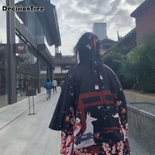 Черное женское японское традиционное кимоно юката с цветком obi винтажное вечернее платье косплей костюм один