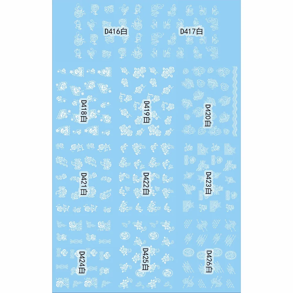 

11 PACKS / LOT NAIL TATTOOS STICKER WATER DECAL NAIL ART WHITE FLOWER ROSE SERIAL D416-426W
