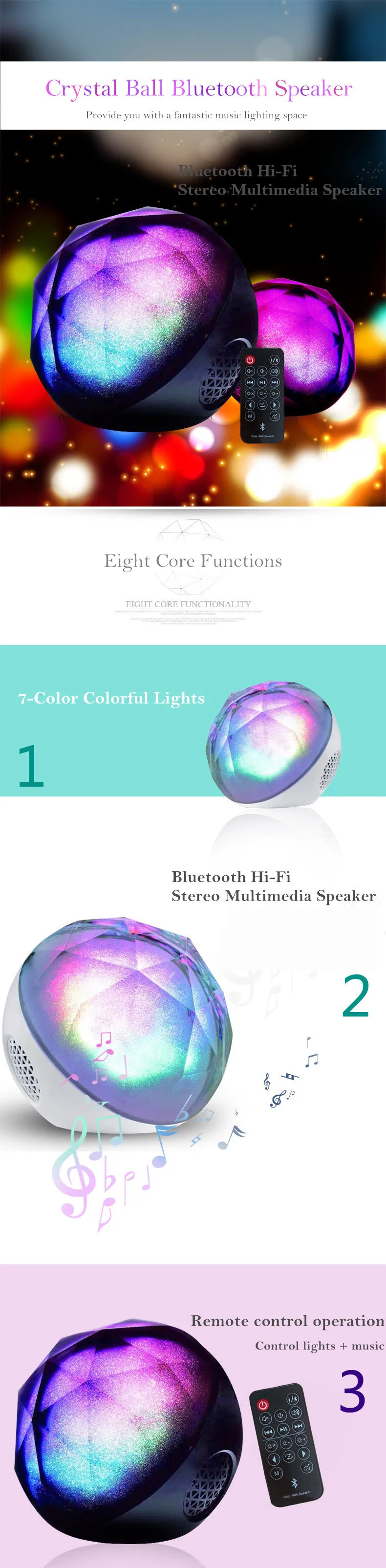 Portable Bluetooth speaker Portable Wireless Loudspeaker LED Light Crystal Ball Bluetooth Speaker Night Light USB MP3 Player04