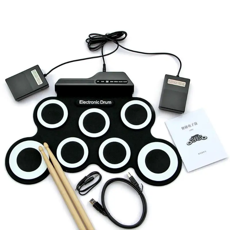 Ручной рулон электронный барабан + наушники USB Силиконовый Аналоговый барабан цифровой Коврик Комплект музыкальная практика музыкальный