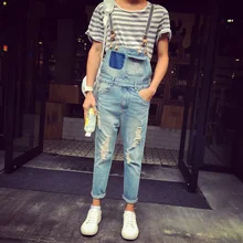 Männer Zerrissene Hellblau Denim Overalls Neue 2016 Distressed Männlichen Bib Jeans Kleidungsstück Gewaschen Korean Fashion Kostenloser Versand