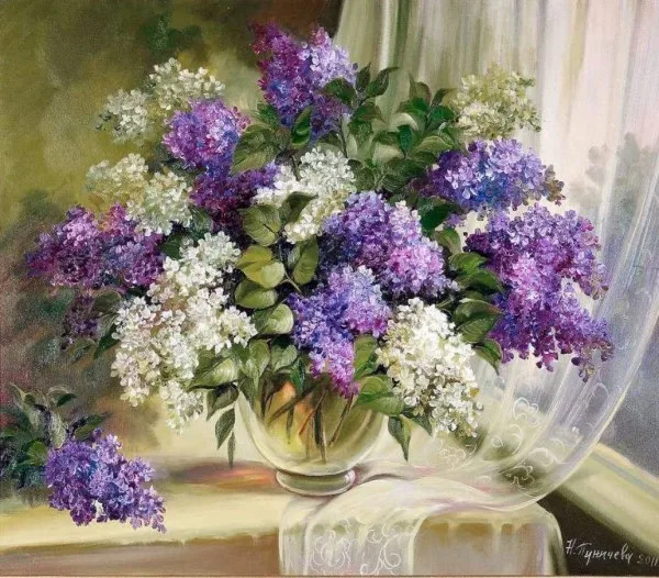 

55-4 Needlework Craft Full Embroidery DIY French DMC Quality Counted Cross Stitch Kit 14 ct Oil painting Curtain Lilac