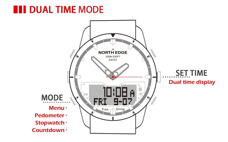 NORTH EDGE мужские спортивные цифровые часы для дайвинга Роскошные полностью стальные военные альтиметр компас Водонепроницаемые 100 м армейские деловые мужские часы s
