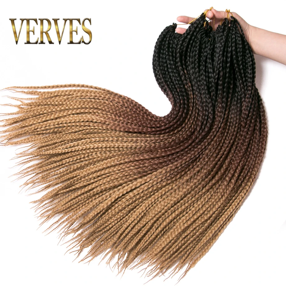 VERVES вязанные крючком косы 24 дюймов коробка кос 22 корни/пакет Ombre Синтетические плетение волос Kanekalon волокно оптом кос - изображение