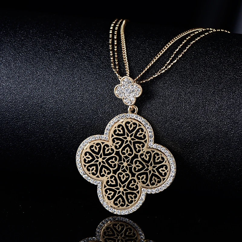 

Womens Necklaces Jewelry Luxury Clover Pendant Name Necklace Cubic Zirconia Rose Gold Color Ketting kettingen voor vrouwen