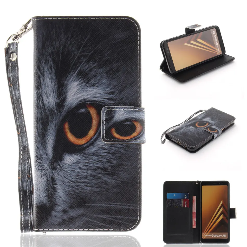 Чехол для samsung Galaxy Note 9 8 S9 S8 A6 плюс j3 j5 Prime A3 A5 окрашенные таинственный Кот Волк кошелек Чехол D26G
