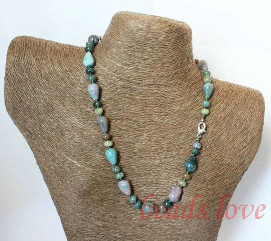

100% Natural Stone Necklace Indian Agata Teardrop Stone Beads Lobster clasp necklace 46cm(18") Free shipping(w02725)
