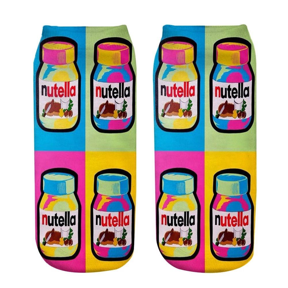 

Women Summer Rainbow Color 3D Printed Cotton Casual Socks Nutella Cup Printed Low Anklet Socks Calcetines Chaussettes