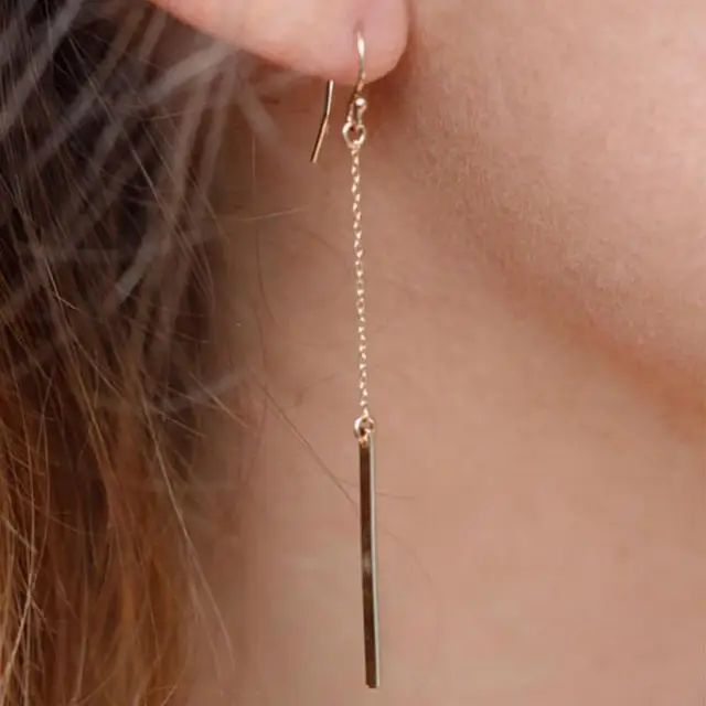 New Simple Gold Color Jewelry Long Earrings For Women Dangle New Simple Gold Color Jewelry Long Earrings For Women Dangle Tel Drop Earring Bar