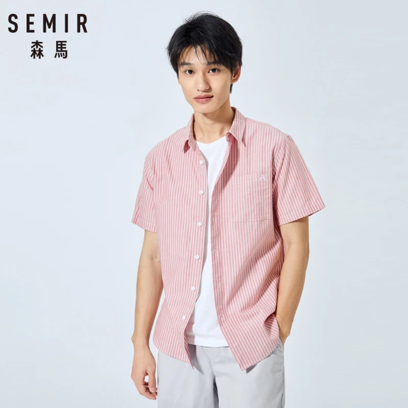 Ceny SEMIR koszula z krótkim rękawem mężczyzna 2019 lato nowa wersja koreańska w pionowe paski bawełniana koszula mężczyźni odzież długa koszula