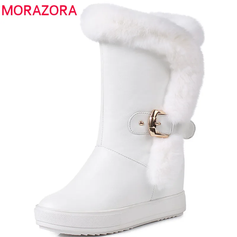 

MORAZORA 2019 new arrival snow boots women warm round toe winter boots buckle fashion wedges platform shoes ladies ankle boots