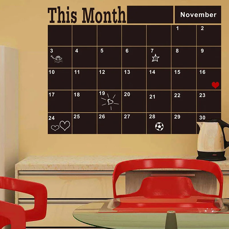 DIY58x43cm Monthly chalkboard wall sticker,Blackboard Removable Vinyl Wall Sticker Chalkboard Calendar Decal Planner Mural