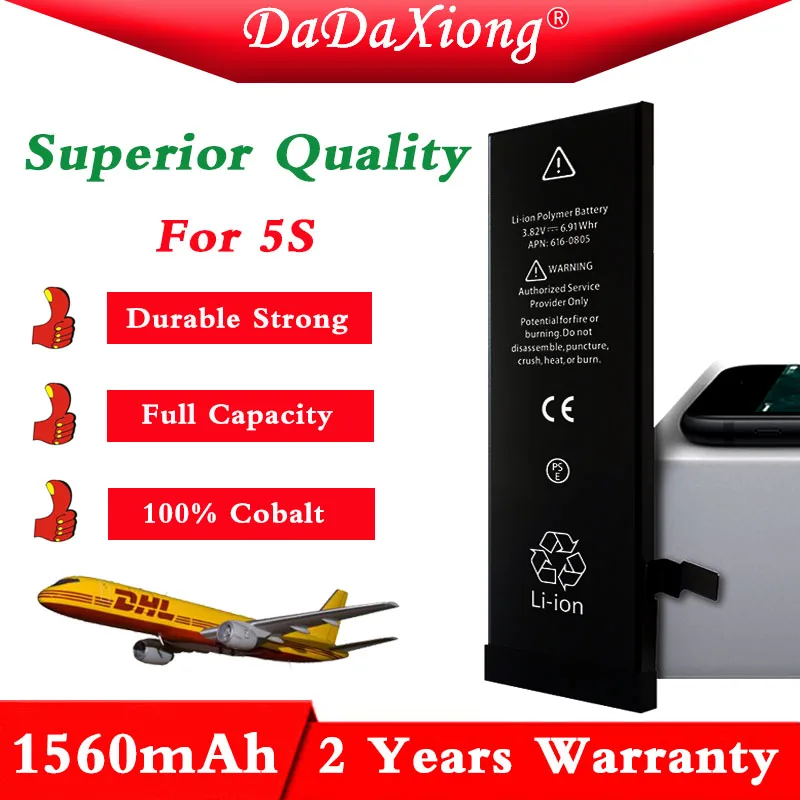 

2018 Original 10pcs/lot Superior Quality work with IOS 11.4/12 100% Cobalt Cell TI CPU 1560mAh Battery for iPhone 5S replacement