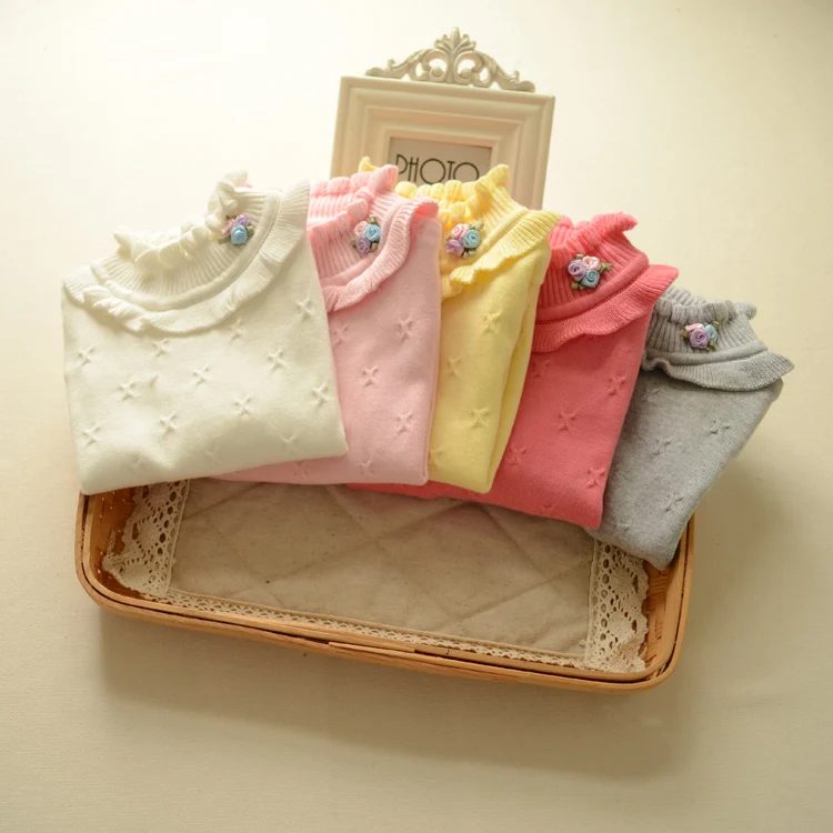 

New Winter Spring Baby Sweaters Girls Flower Sweaters Kids Turtleneck Sweaters Children OuterwearPullover