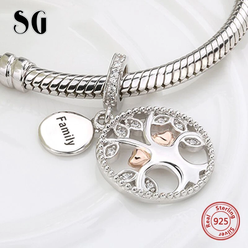 

SG 925 silver charms warming family the tree of life beads fit authentic pandora bracelets jewelry making diy valentines gifts