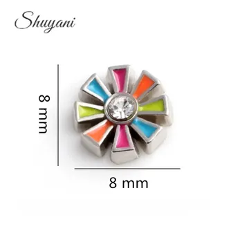 

F199 Zinc Alloy Colorful Crystal Flower Floating Locket Charms For Glass Living Memory Locket 8*8mm