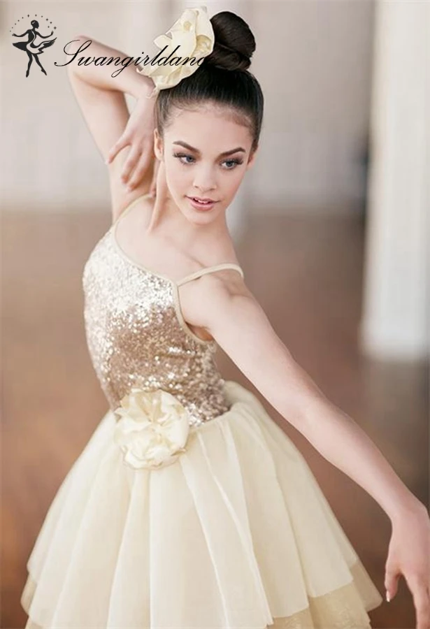 Ребенок сверкающие, с блестками сценическое танцевальное балетное платье пачка для девочек бежевый e jazz танцевальный костюм BL0039