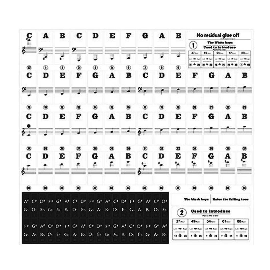 Профессиональная прозрачная, в форме рояля наклейка на клавиатуру 88/61/54/49 клавиша электронная клавиатура клавиша пианино Stave Note наклейка для белых клавиш - Цвет: Black