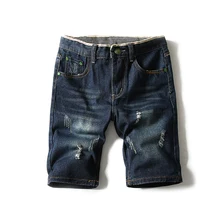 New Summer 2017 Men’s Fashion Boutique Cotton Hole in decoration leisure cowboy shorts Male Jeans Blue Casua Denim Shorts Men