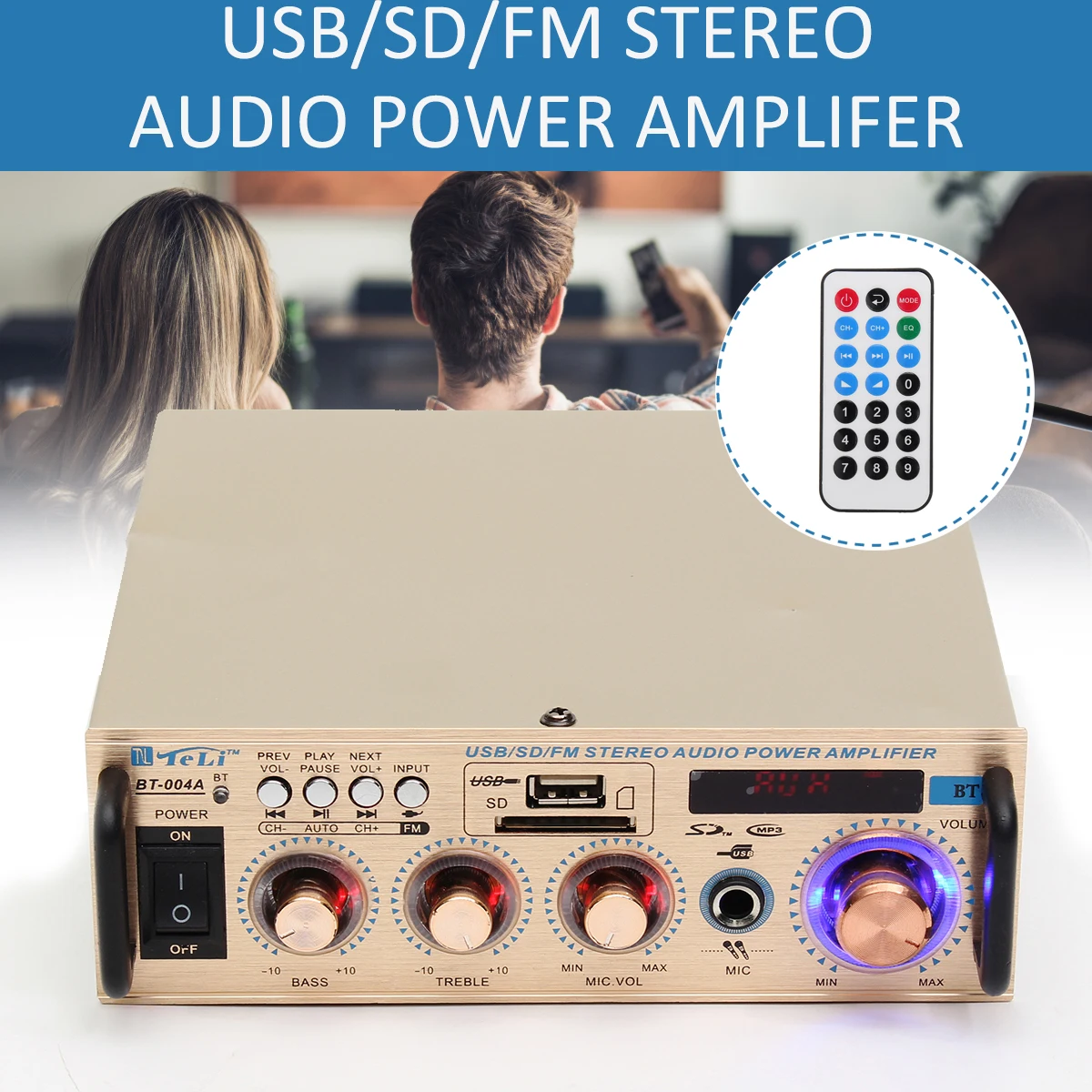 

100W Car Amplifiers Audio Wireless bluetooth 12V/ 220V Stereo Power Amplifier Home Theater Amplifiers Audio Music Player
