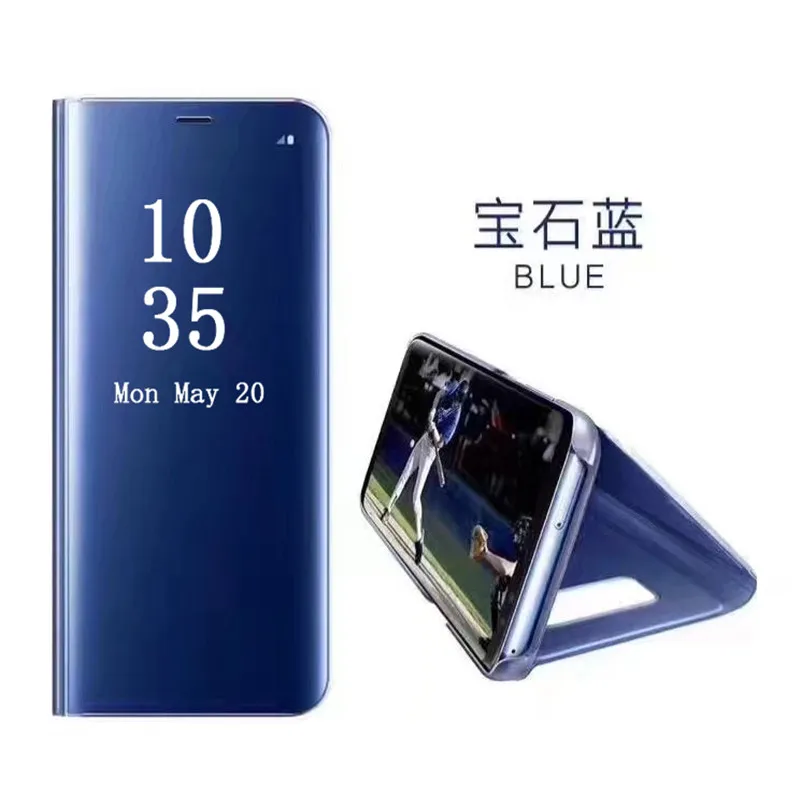 

For Samsung Galaxy Note 8 S9 S8 A5 A8 2018 Huawei P10 Cover For iphone X 8 7 6S Luxury Flip Stand Clear View Smart Mirror Case