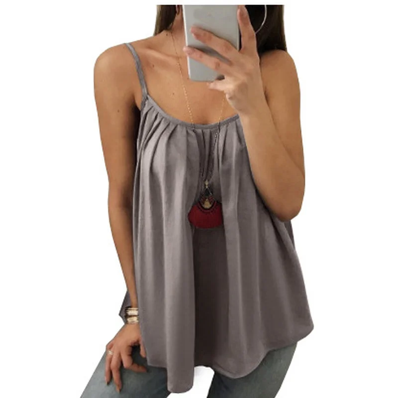 

Plus Size Woman Tanks Tops Wrinkle Strap Tops Loose Sleeveless Solid Camis Female Causal Tank Top Vest Summer Beach Outwear 5XL