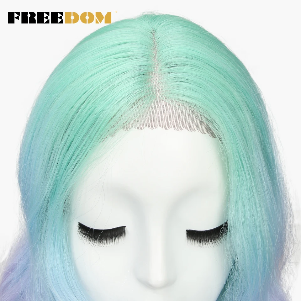 Pelucas delanteras de encaje sintético libertad onda Natural larga 30 pulgadas Omber Arco Iris Color rosa pelucas de pelo resistente al calor Cosplay de fibra pelucas